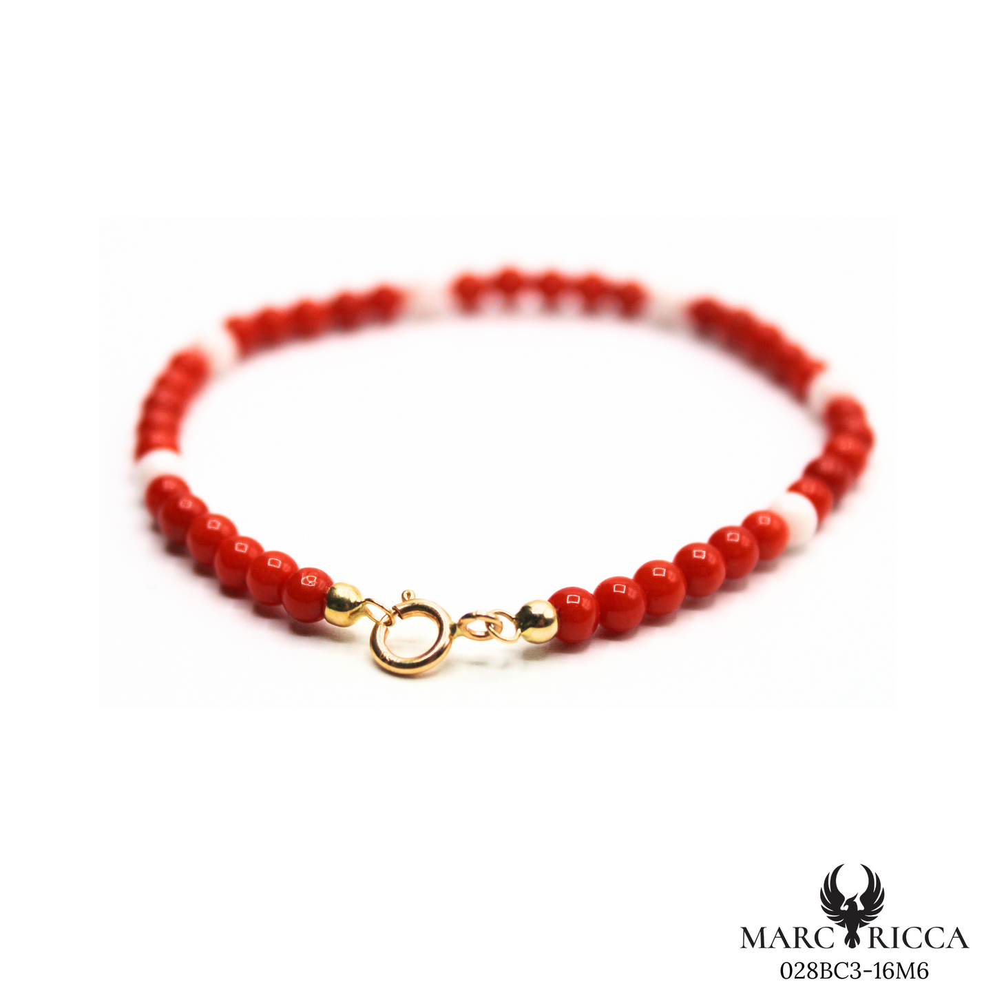 Bracelet Or Corail Perle Rouge & Blanche