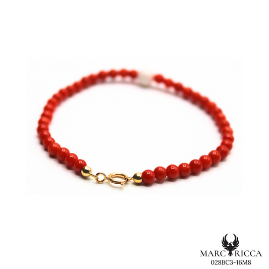 Bracelet Or Corail Perle Rouge et Blanche