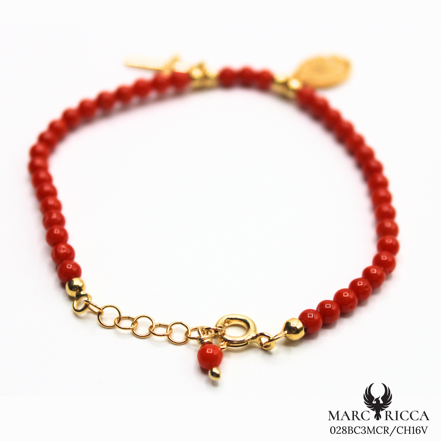 Bracelet Vermeil Corail Perle & Charms Croix & Madone