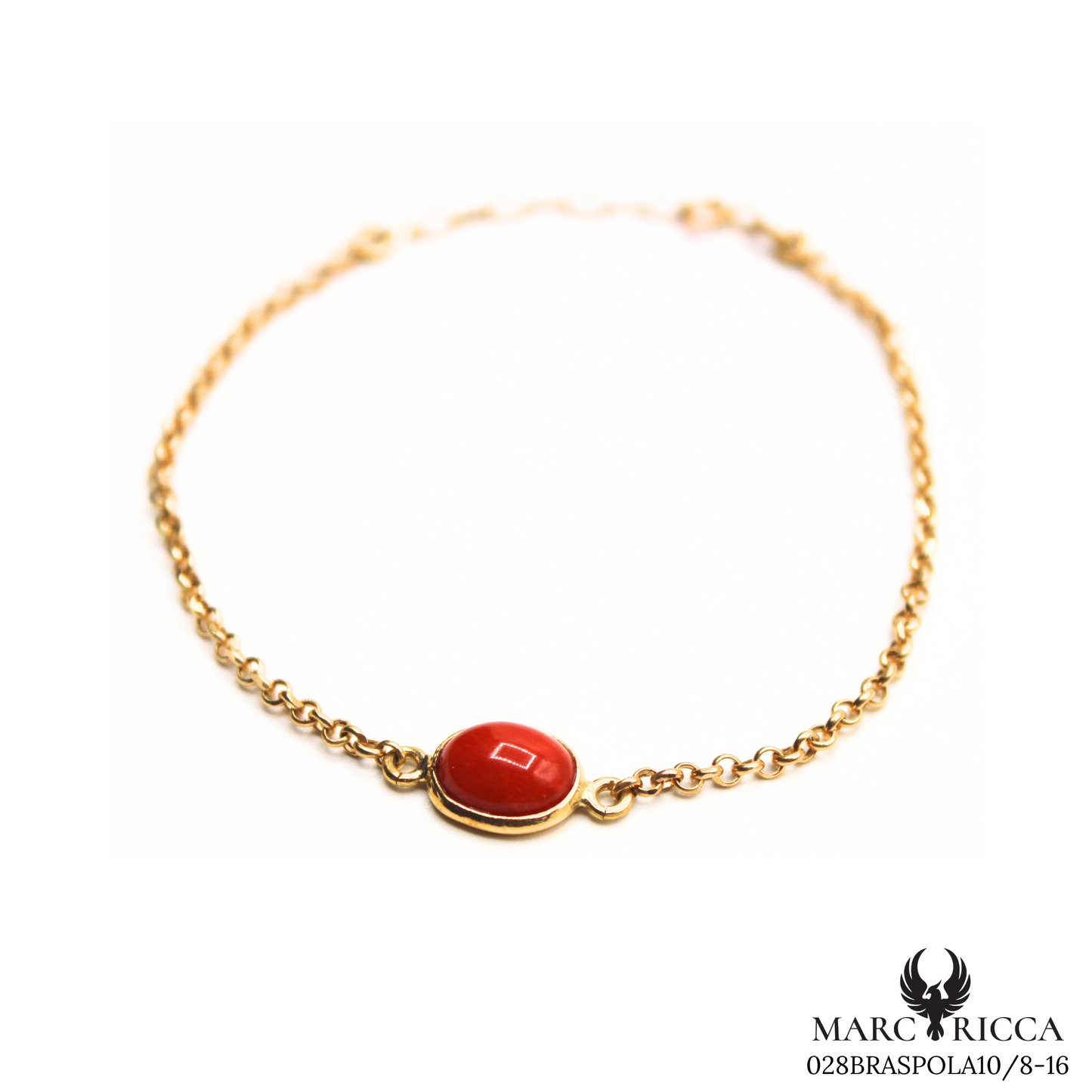 Bracelet Or Corail Cabochon Ovale