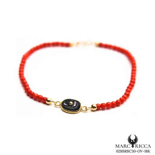 Bracelet Or Corail & Onyx Ovale