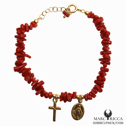 Bracelet Vermeil Corail Cupolino & Chams Croix & Madone