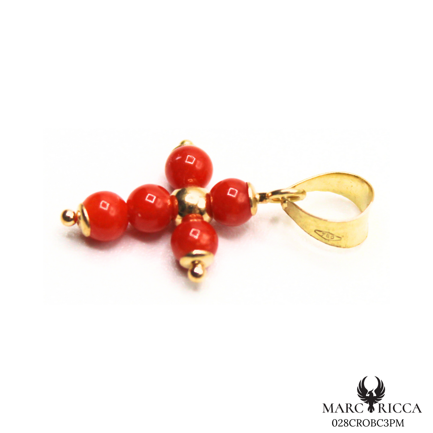 Pendentif Or Corail Perle Rouge Croix