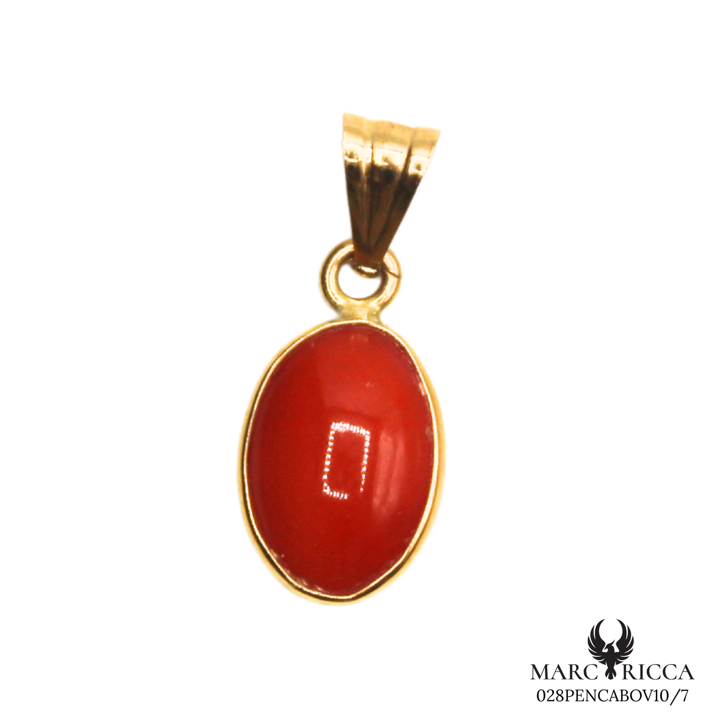 Pendentif Or Corail Cabochon Ovale 18 Carats