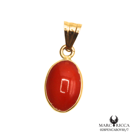 Pendentif Or Corail Cabochon Ovale 18 Carats