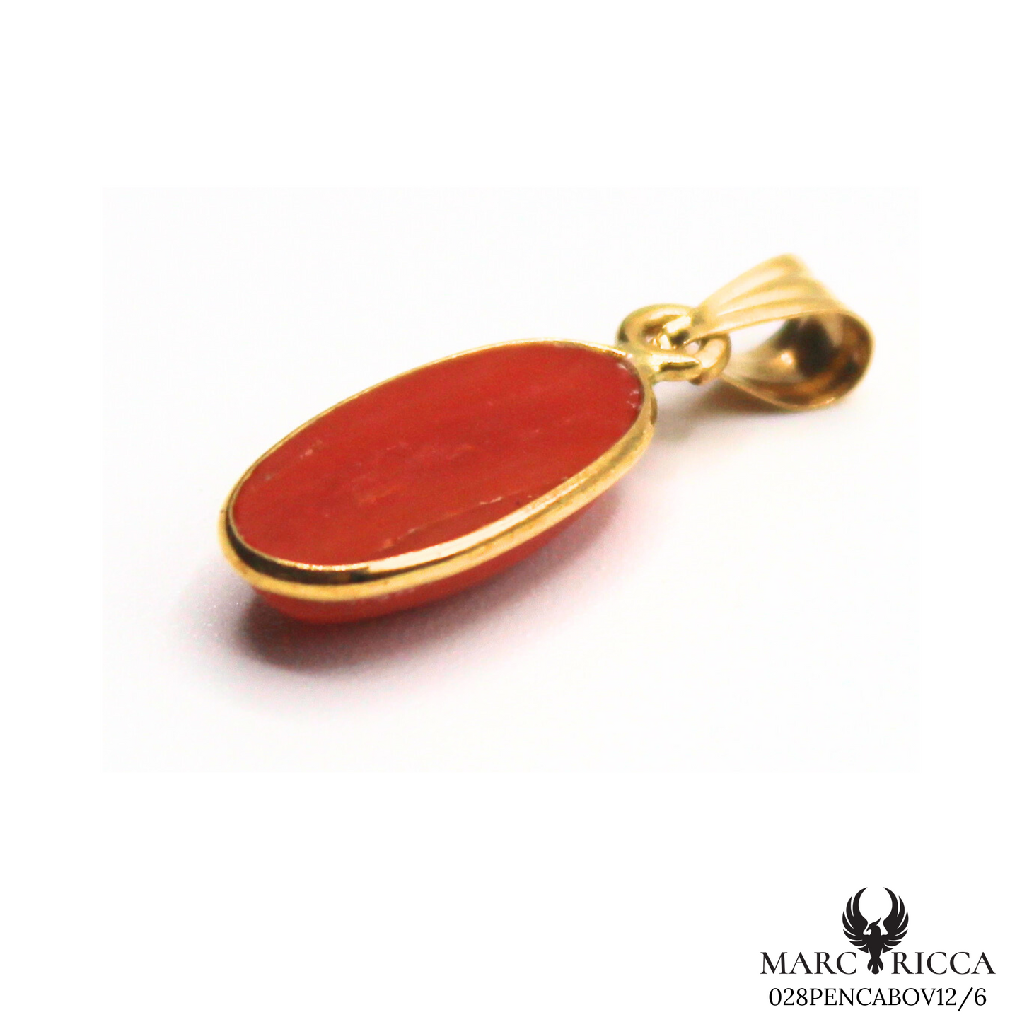 Pendentif Or Corail Cabochon Ovale & Long 18 Carats