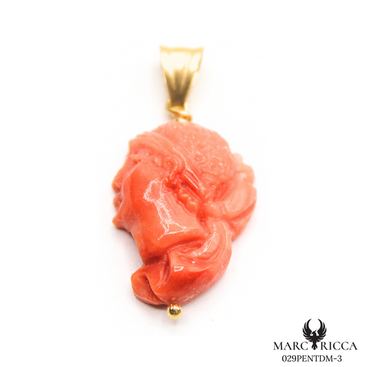 Pendentif Or Corail Tête de Maure Tigé Pièce Unique