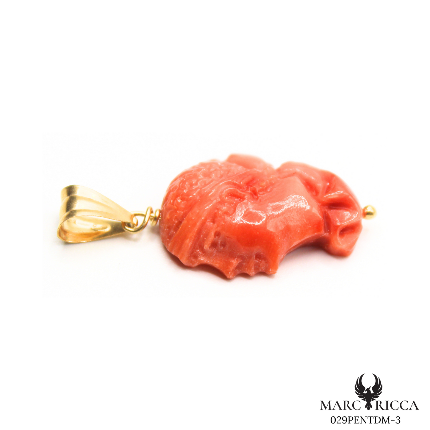 Pendentif Or Corail Tête de Maure Tigé Pièce Unique