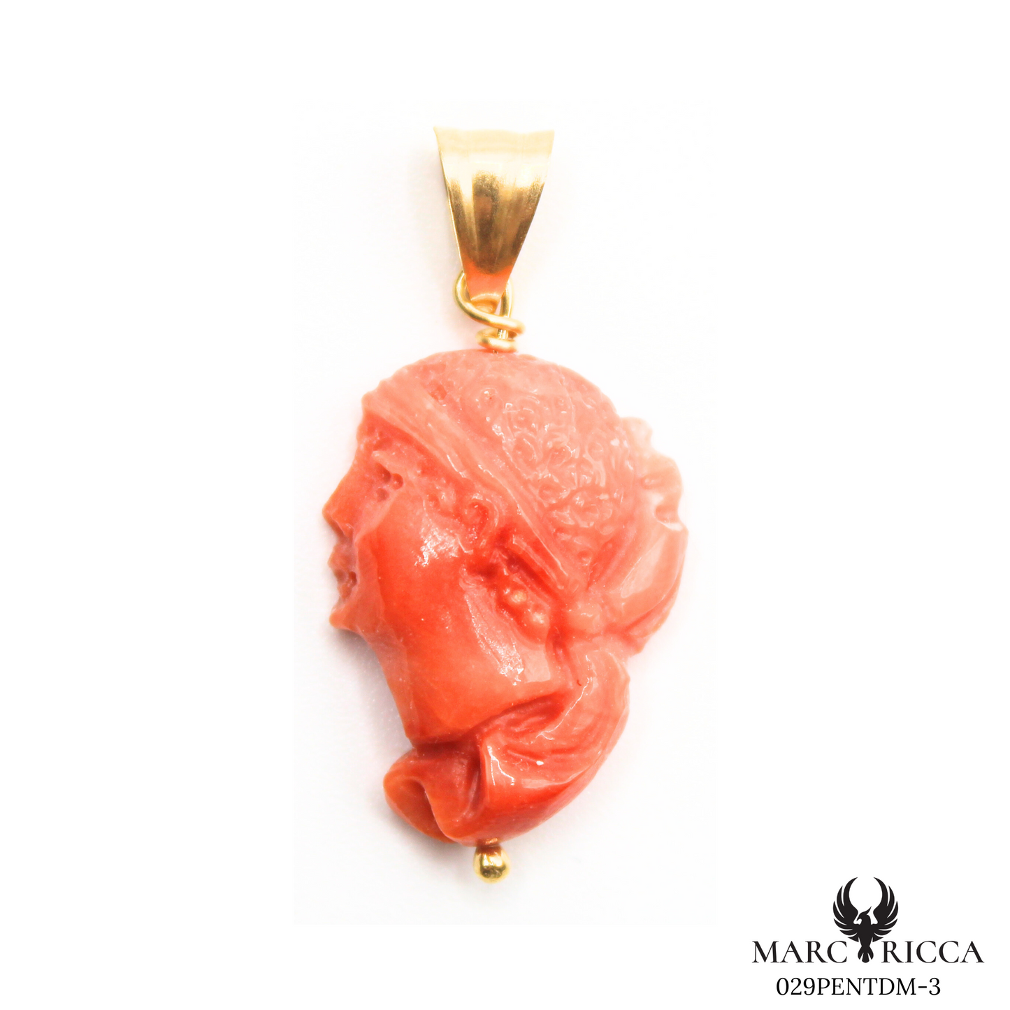 Pendentif Or Corail Tête de Maure Tigé Pièce Unique
