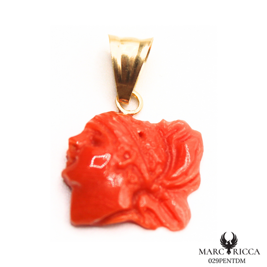 Pendentif Or Corail Tête de Maure Tigé Pièce Unique