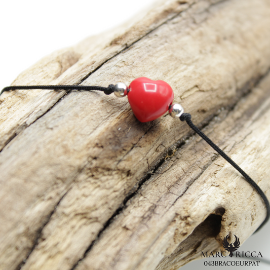 Bracelet Argent Cordon Cœur Pate de Corail