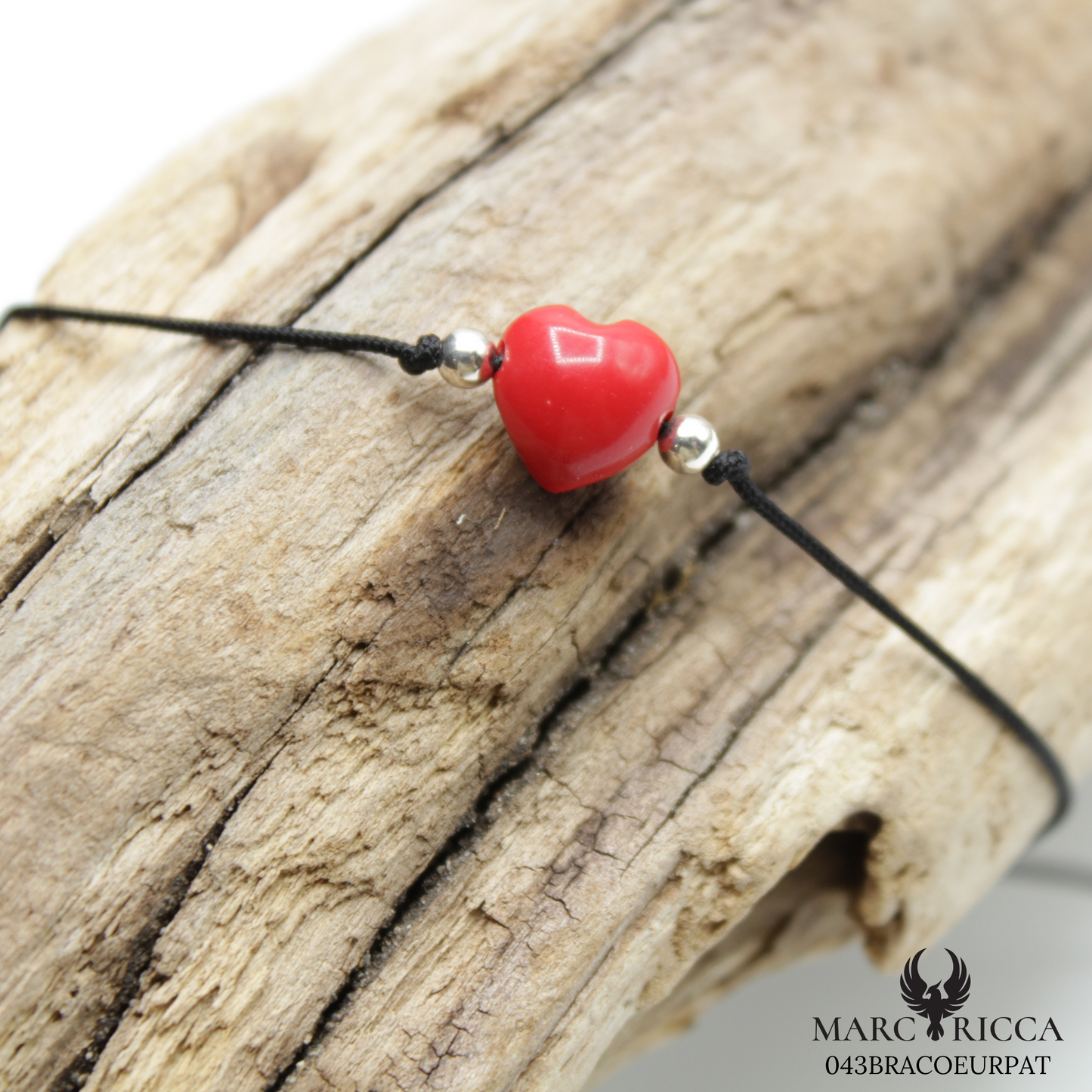 Bracelet Argent Cordon Cœur Pate de Corail