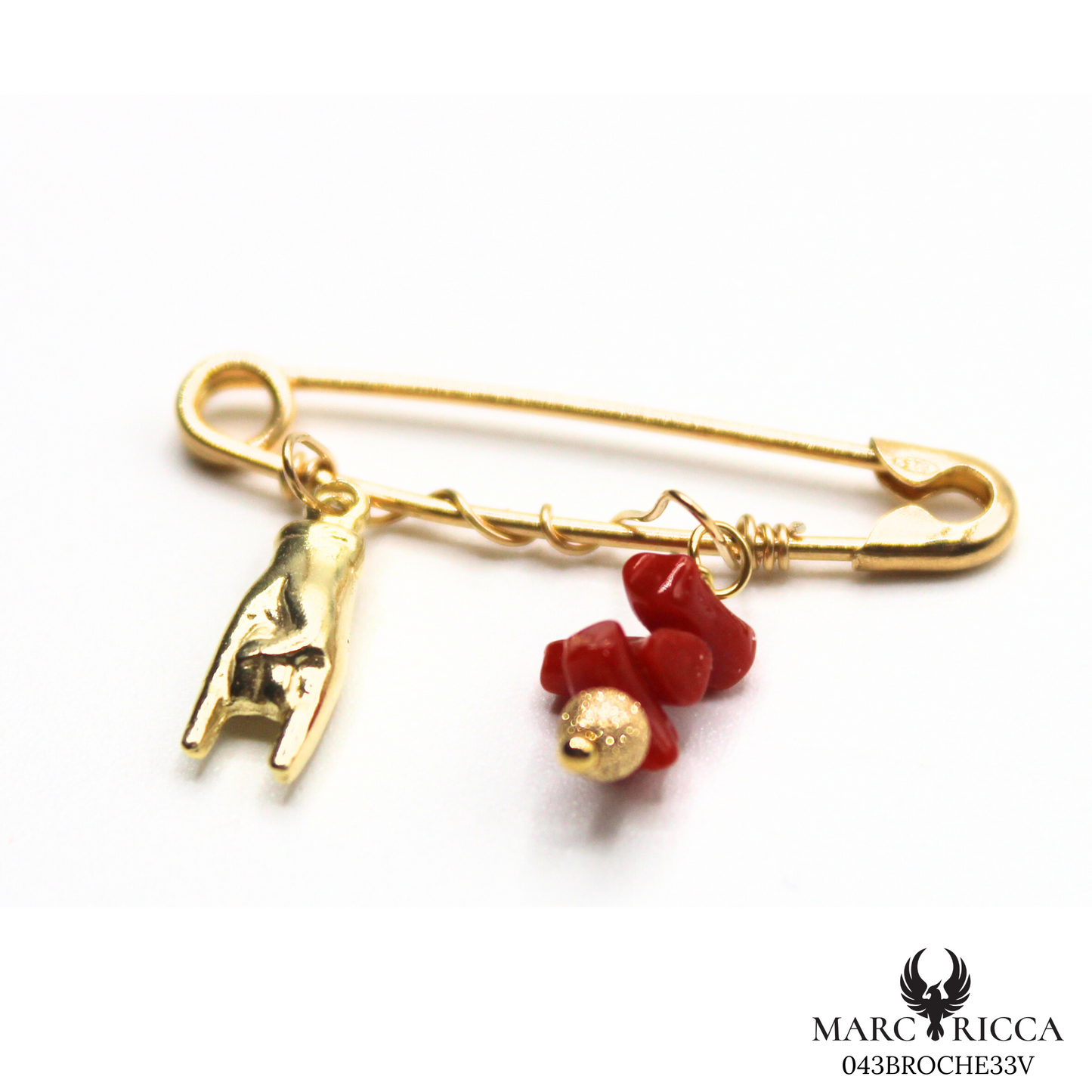 Broche Vermeil Corail & Mains Cornes
