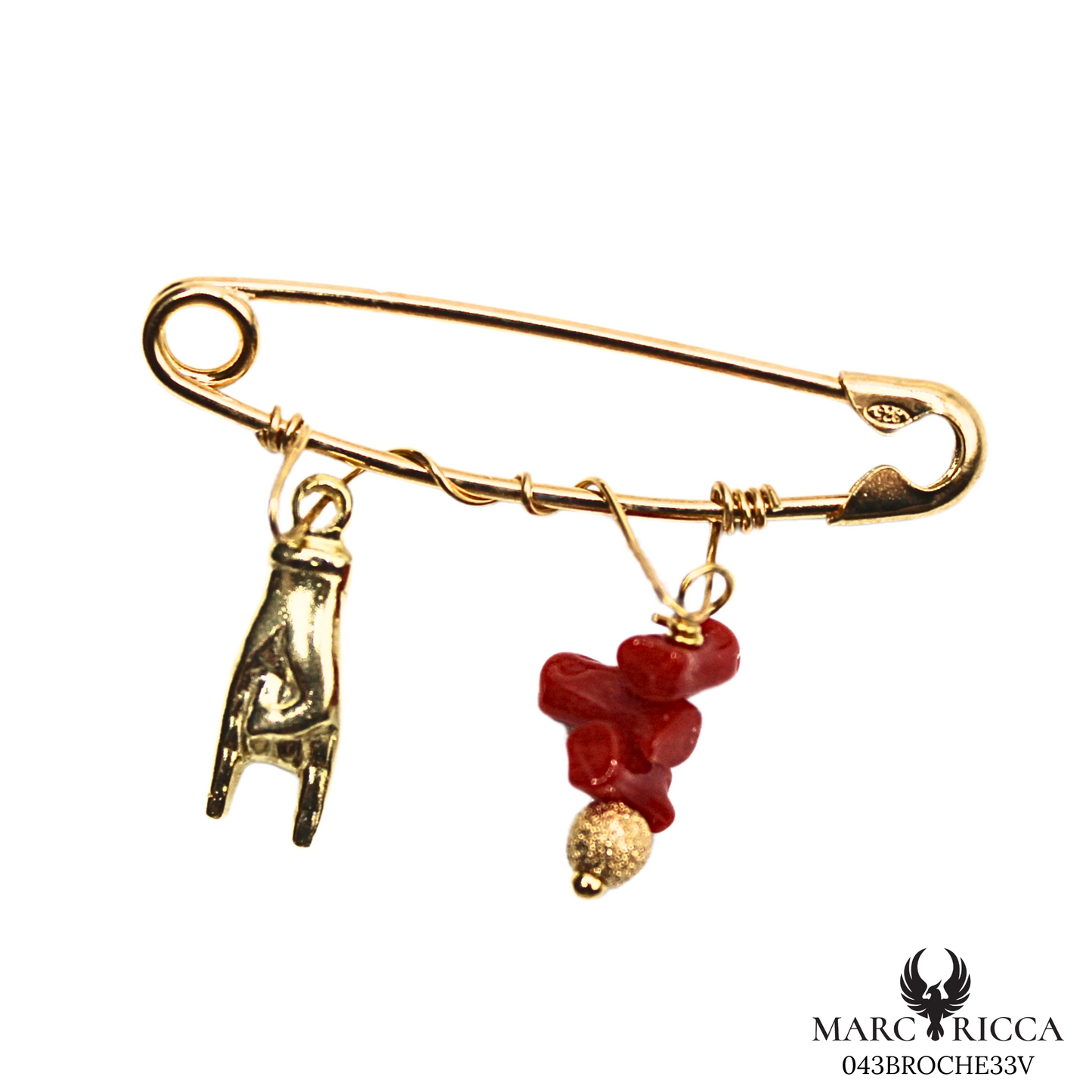 Broche Vermeil Corail & Mains Cornes