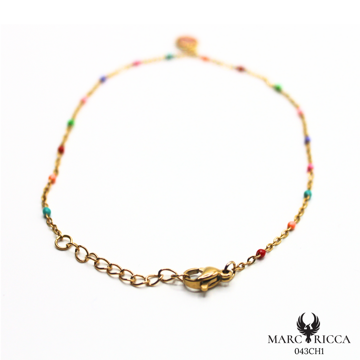 Bracelet Cheville Vermeil Oeil Sainte Lucie & Perle Résine