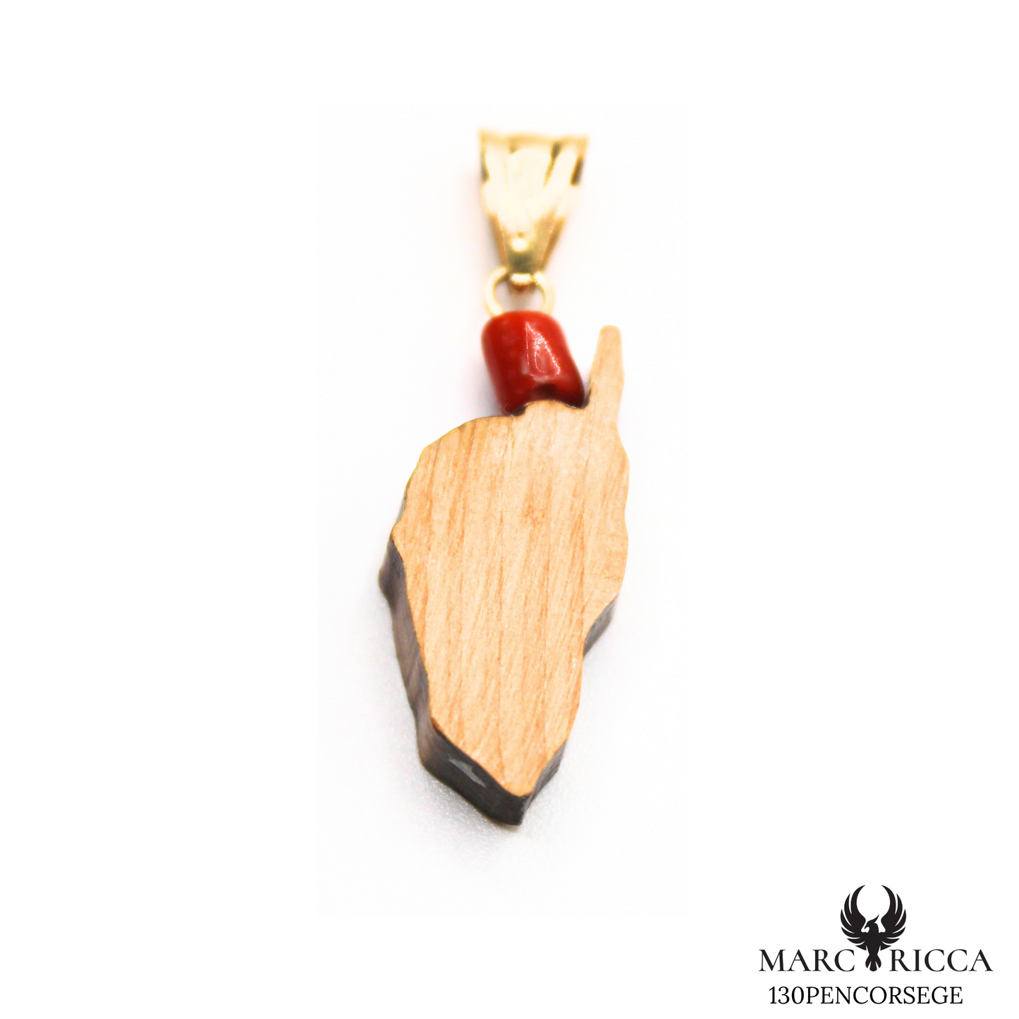 Pendentif Or Corail & Bois De Genévrier Pièce Unique