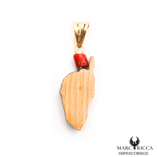 Pendentif Or Corail & Bois De Genévrier Pièce Unique