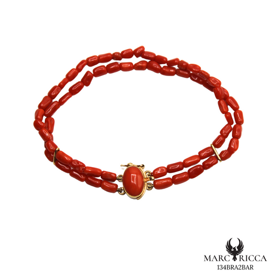 Bracelet Or Corail Cabochon & Tube 18 Carats
