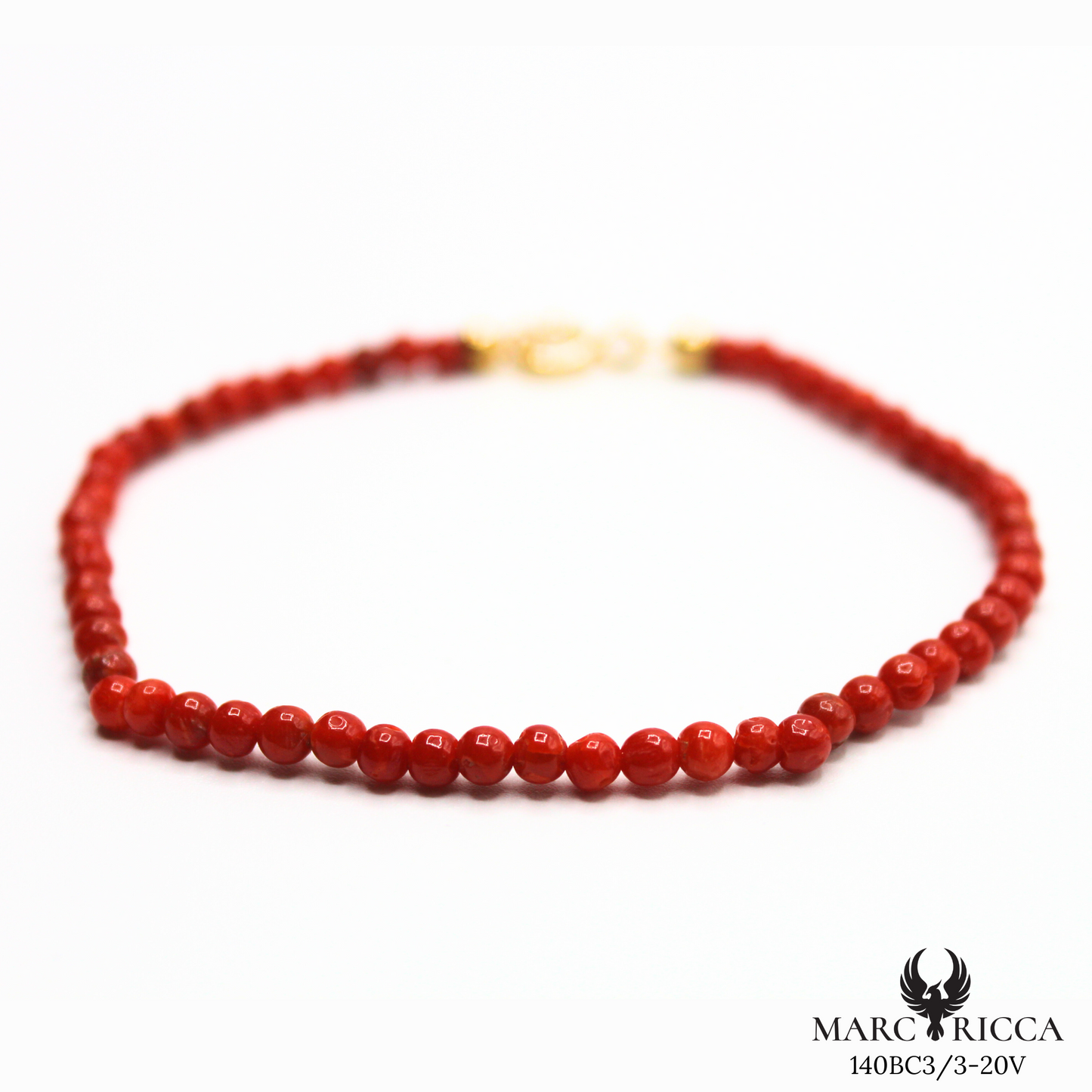 Bracelet Vermeil Corail Rouge Perle 3mm