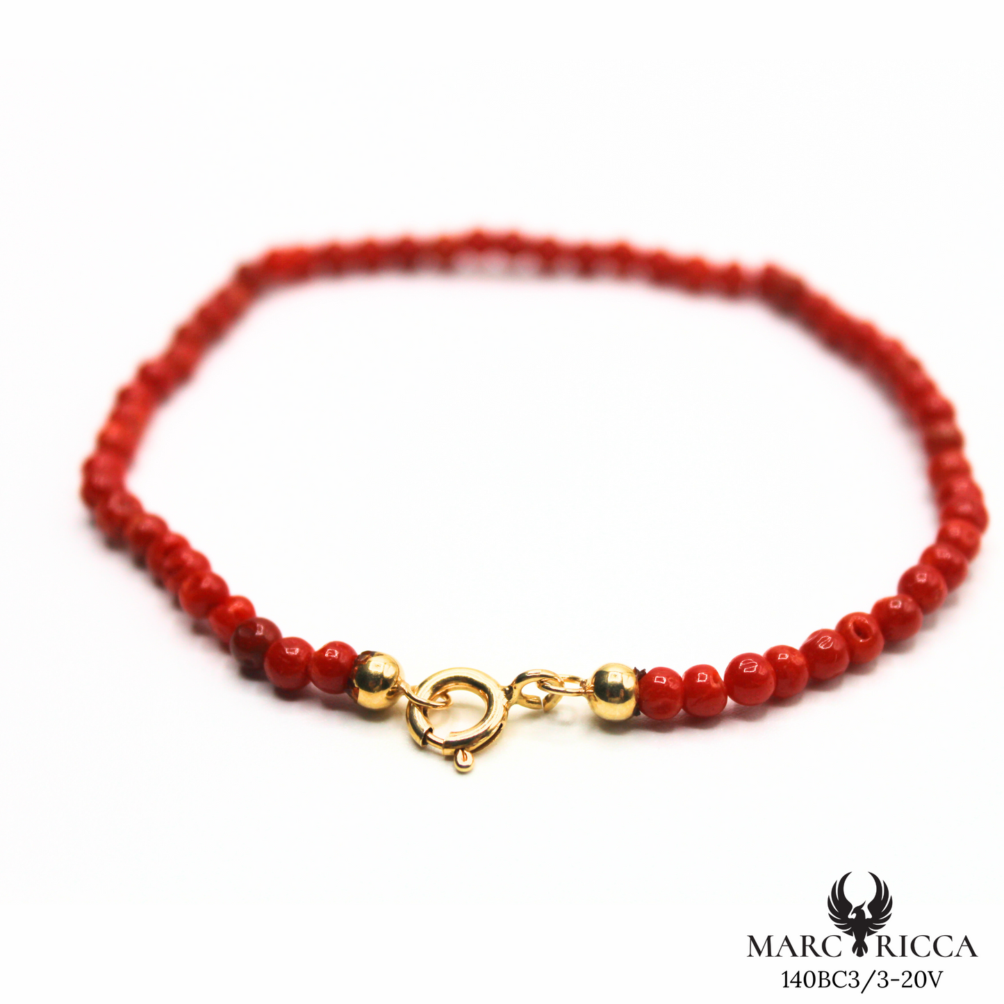Bracelet Vermeil Corail Rouge Perle 3mm
