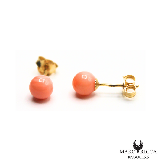 Boucles Or Corail Rose Perle 5mm