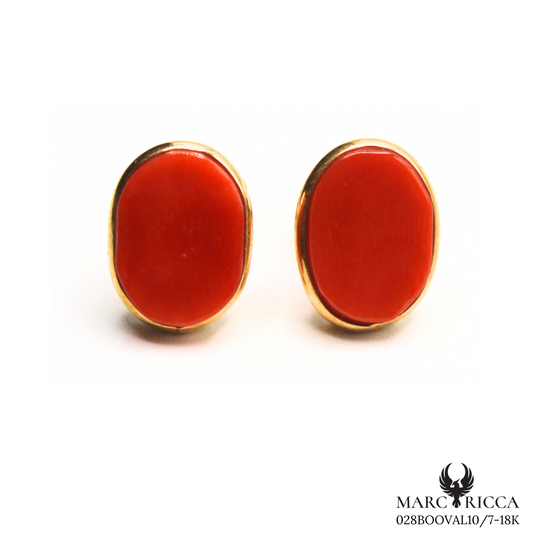 Boucles Or Corail Ovale 18 Carats