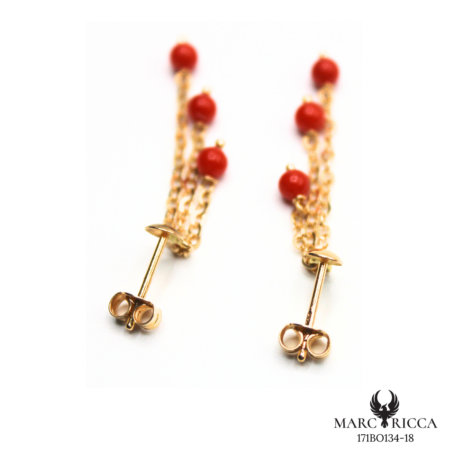 Boucles Or Pendante Corail Perle