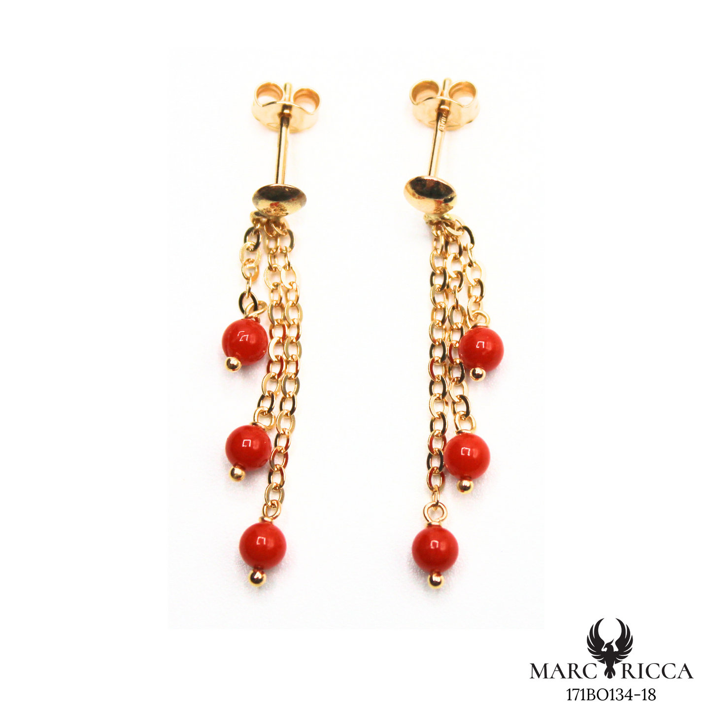 Boucles Or Pendante Corail Perle