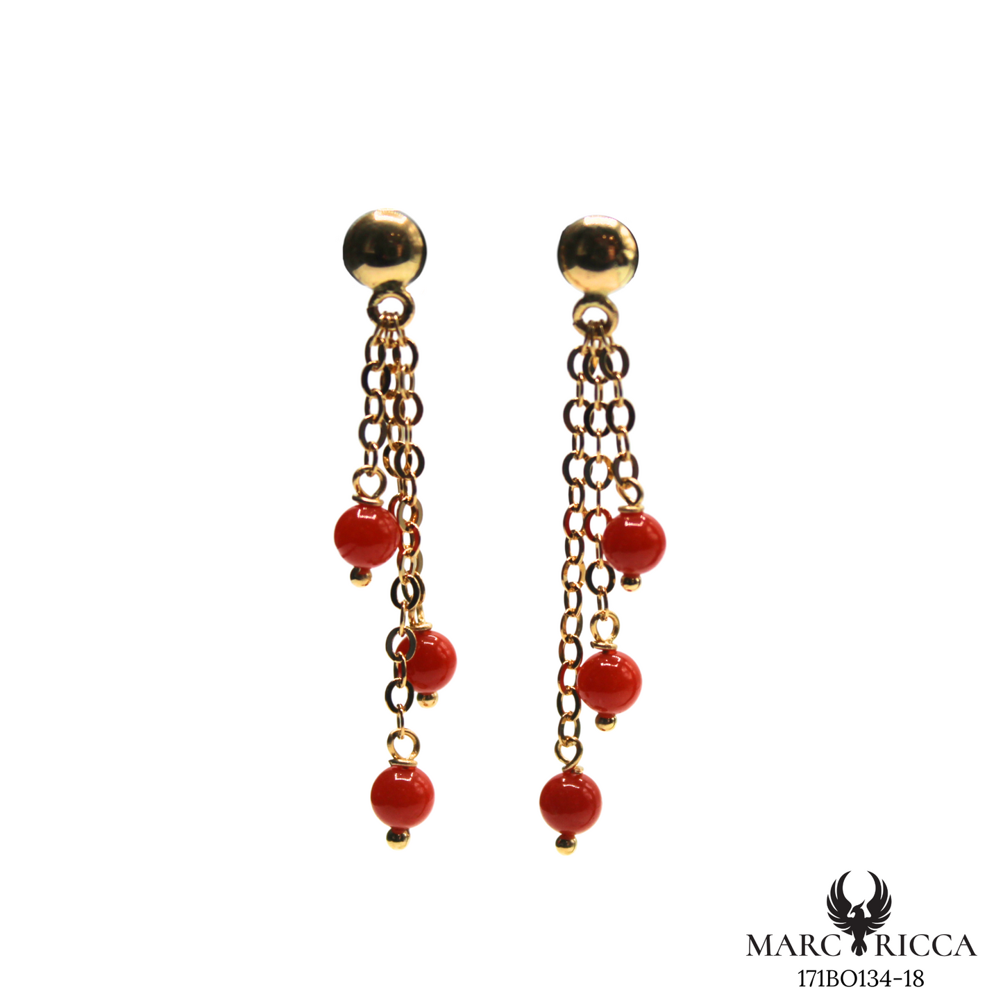 Boucles Or Pendante Corail Perle