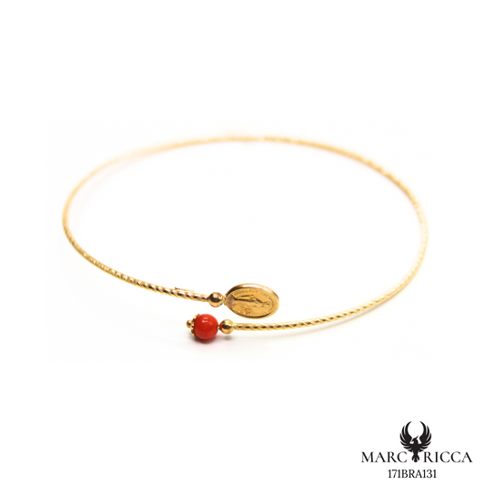 Bracelet Or Jonc Perle Corail & Madone