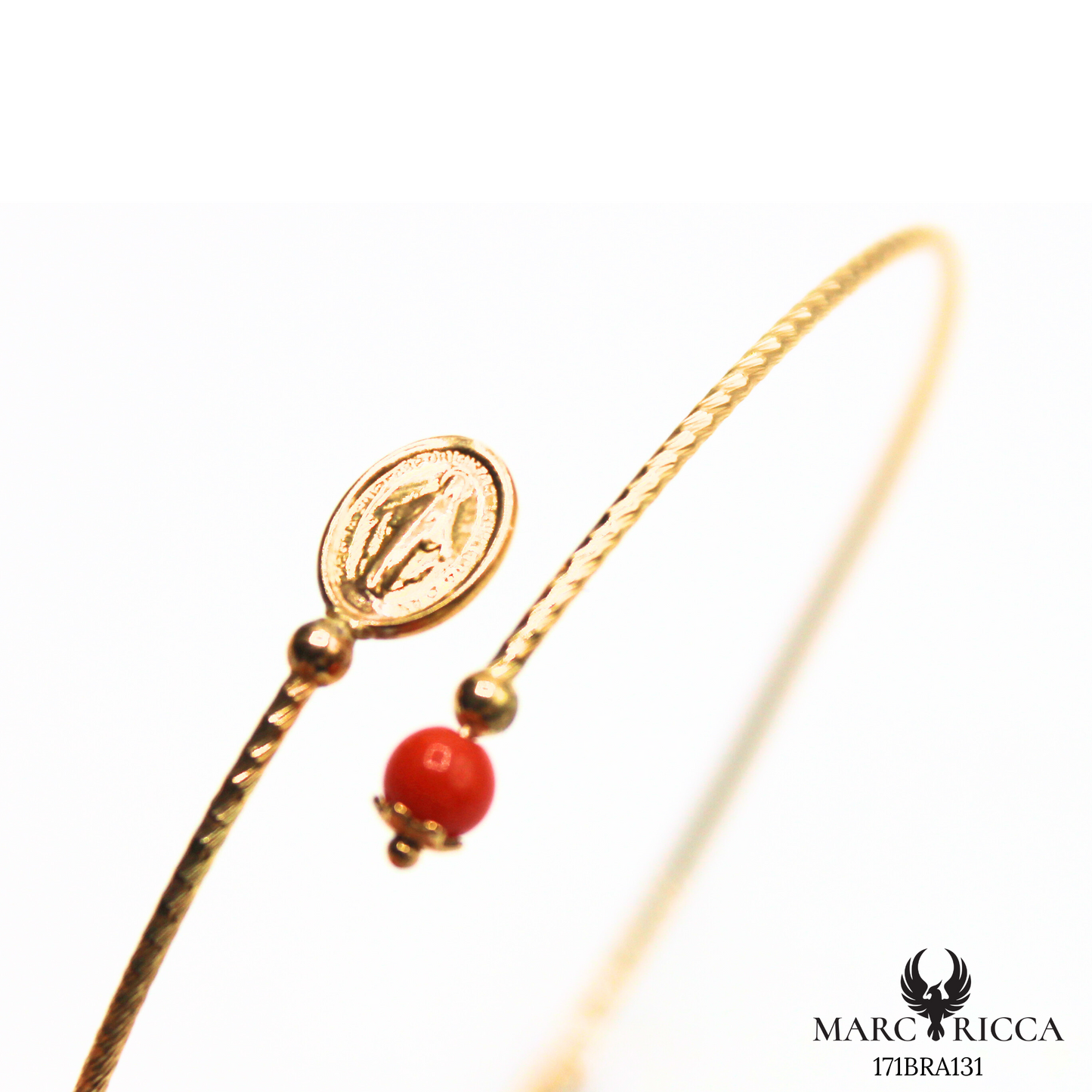 Bracelet Or Jonc Perle Corail & Madone