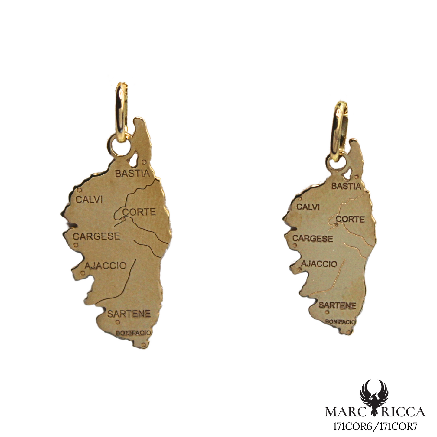 Pendentif Or Corse Villes & Fleuves 18 ou 9 Carats 2.5cm/2cm