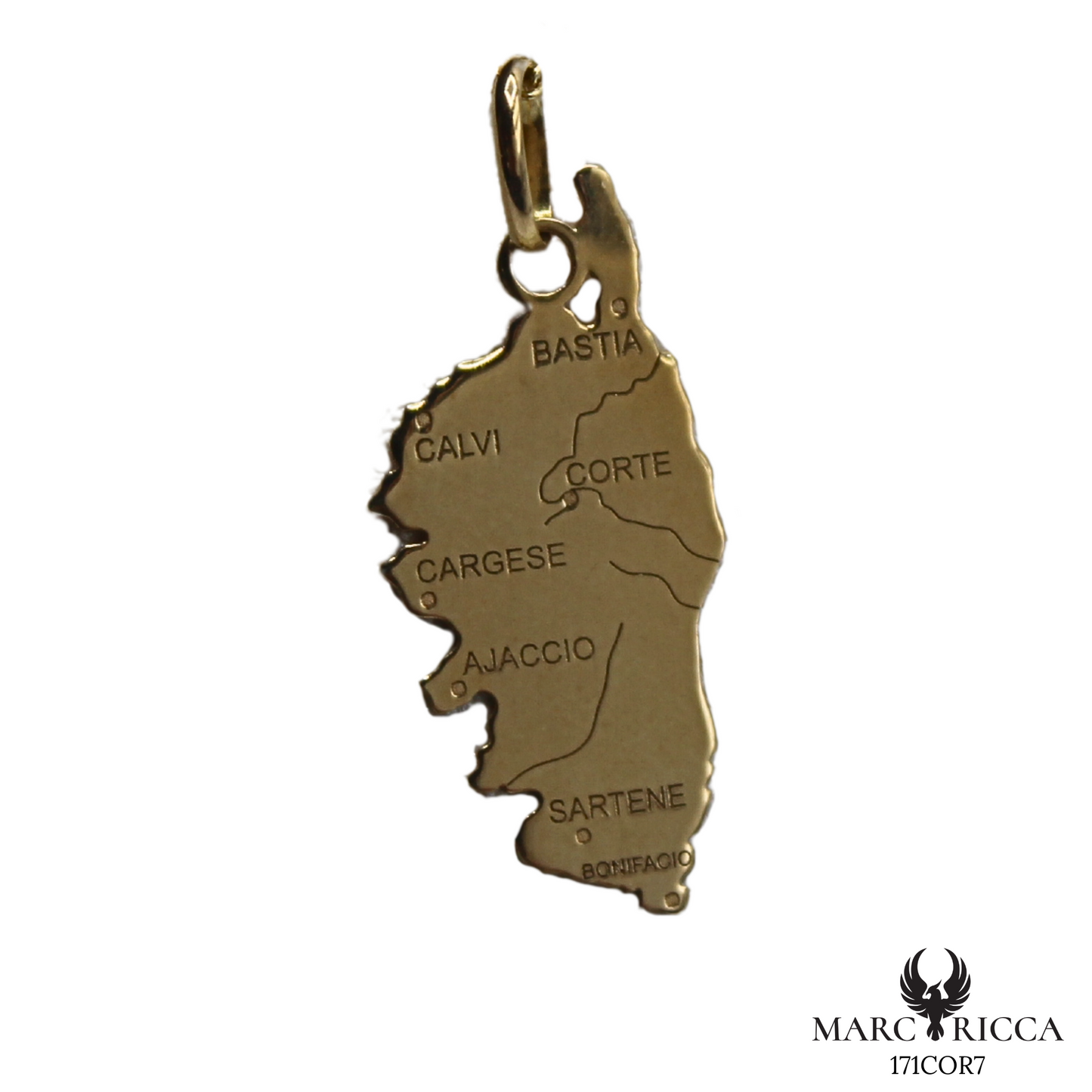 Pendentif Or Corse Villes & Fleuves 18 ou 9 Carats 2.5cm/2cm