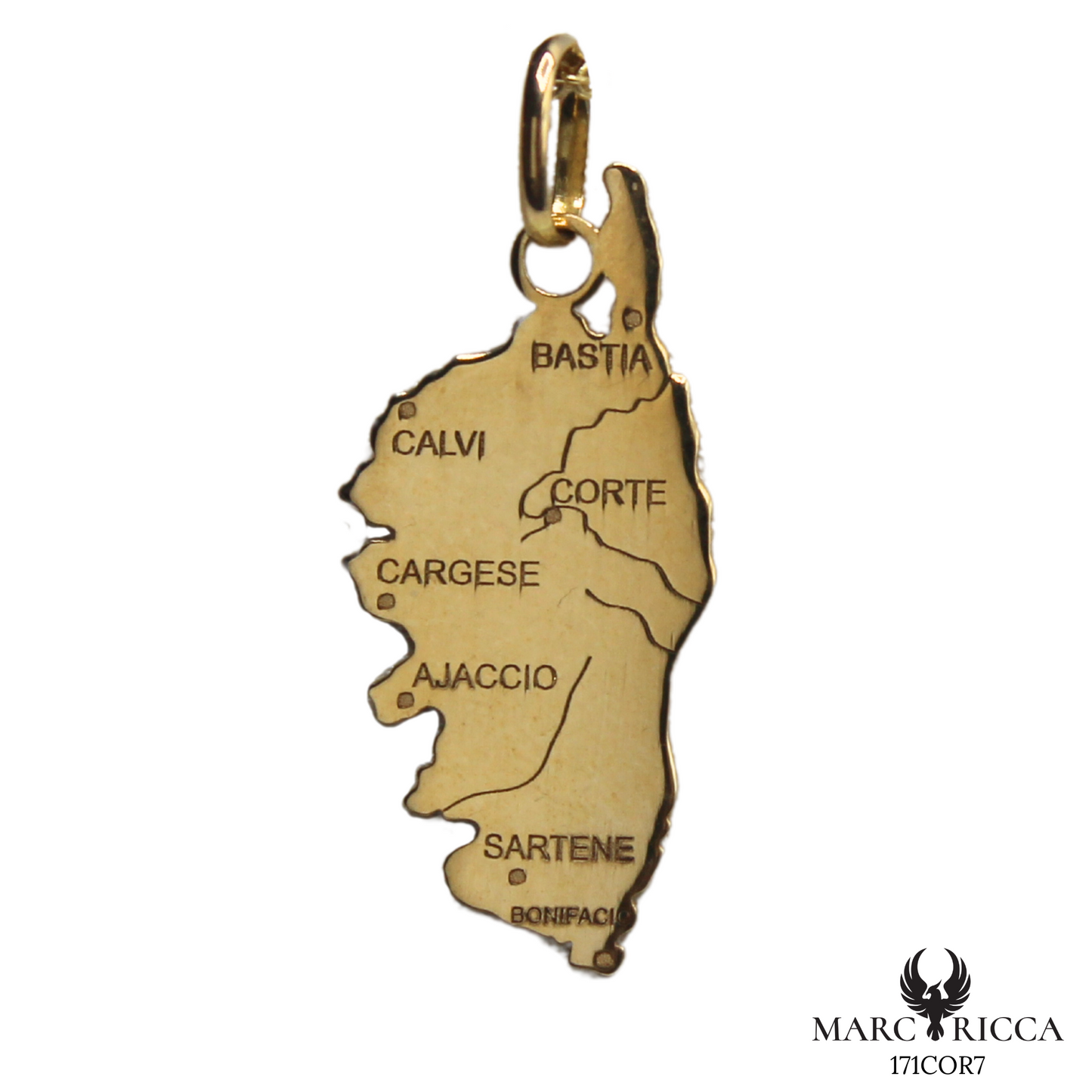 Pendentif Or Corse Villes & Fleuves 18 ou 9 Carats 2.5cm/2cm