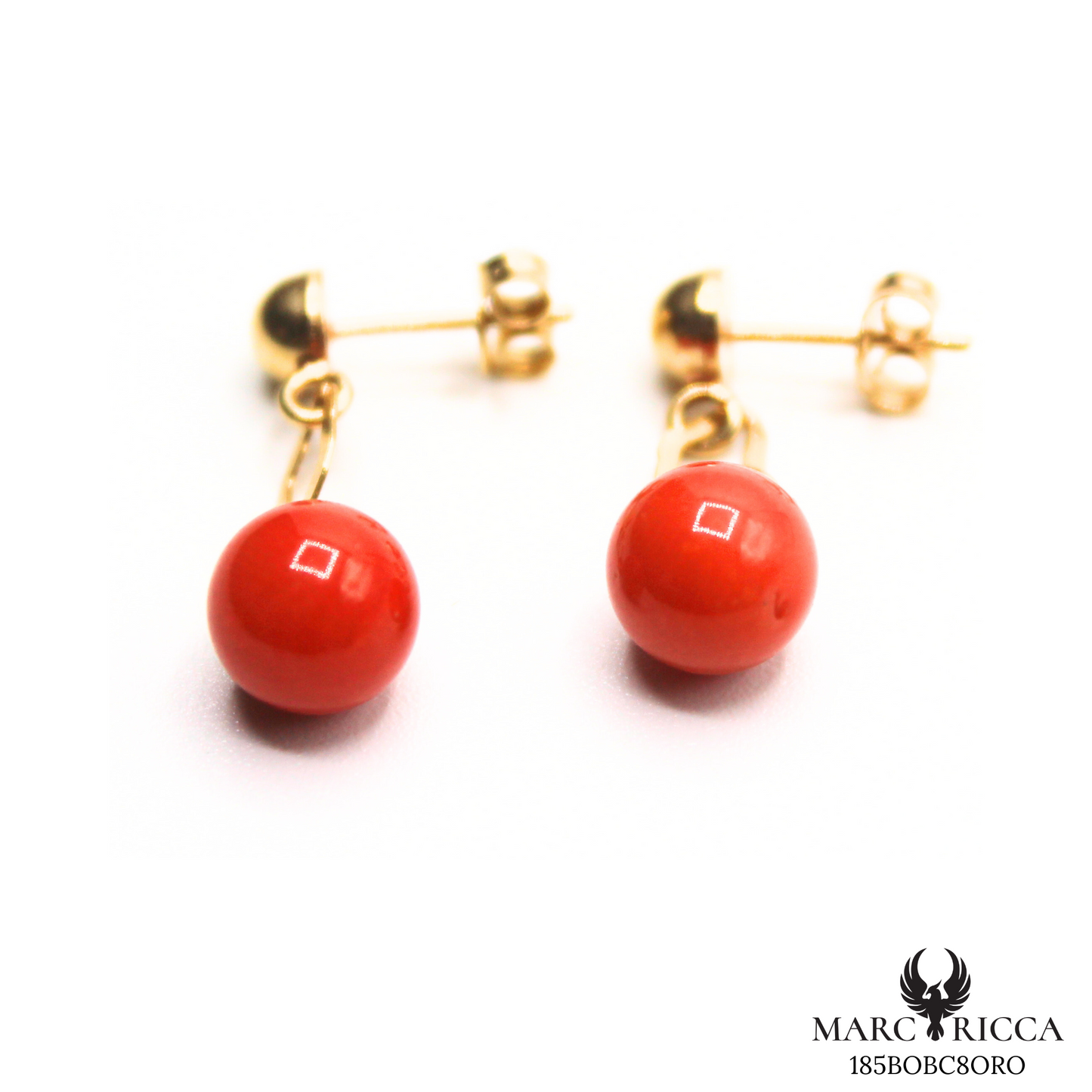 Boucles Or Pendante Corail Perle
