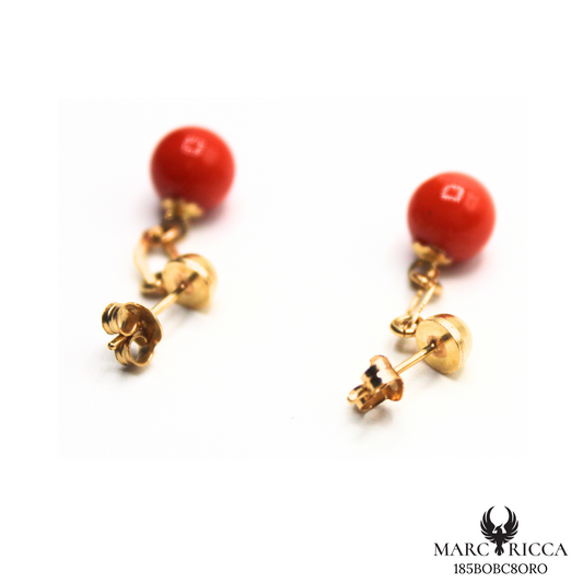 Boucles Or Pendante Corail Perle
