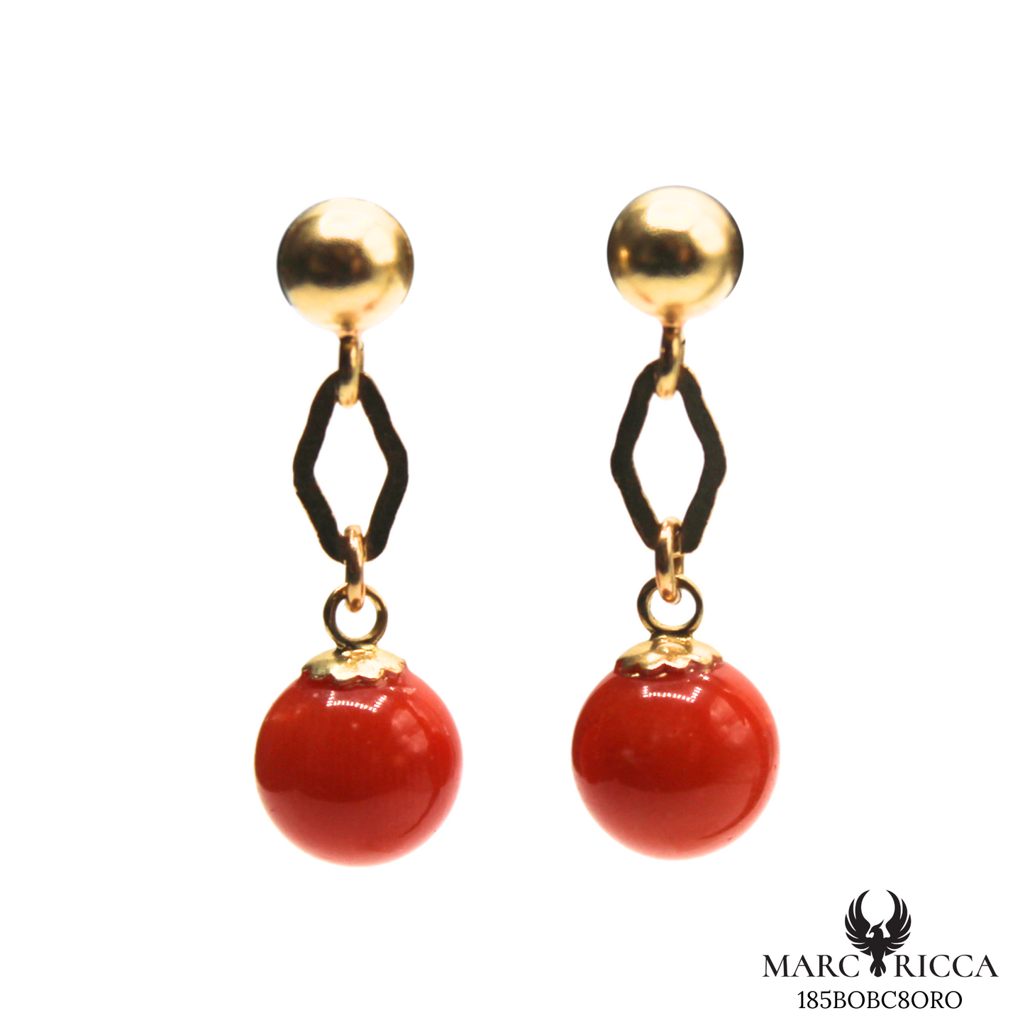 Boucles Or Pendante Corail Perle