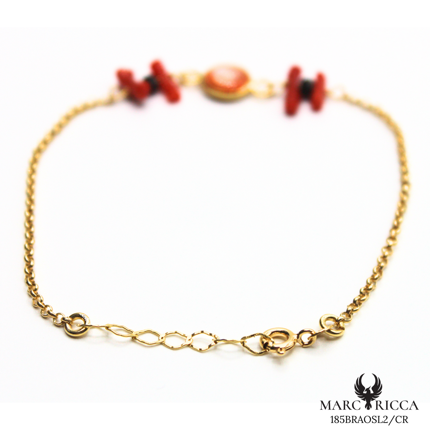 Bracelet Vermeil Corail, Oeil Sainte Lucie & Cristal Noir