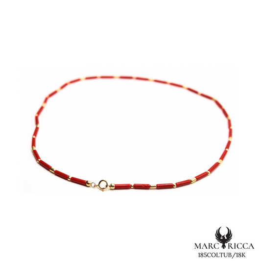 Collier Or Corail Tube & Perles Or