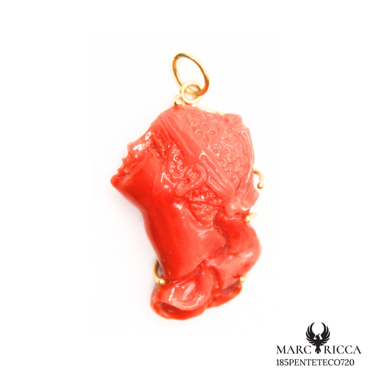 Pendentif Or Corail Tête de Maure Griffé Pièce Unique