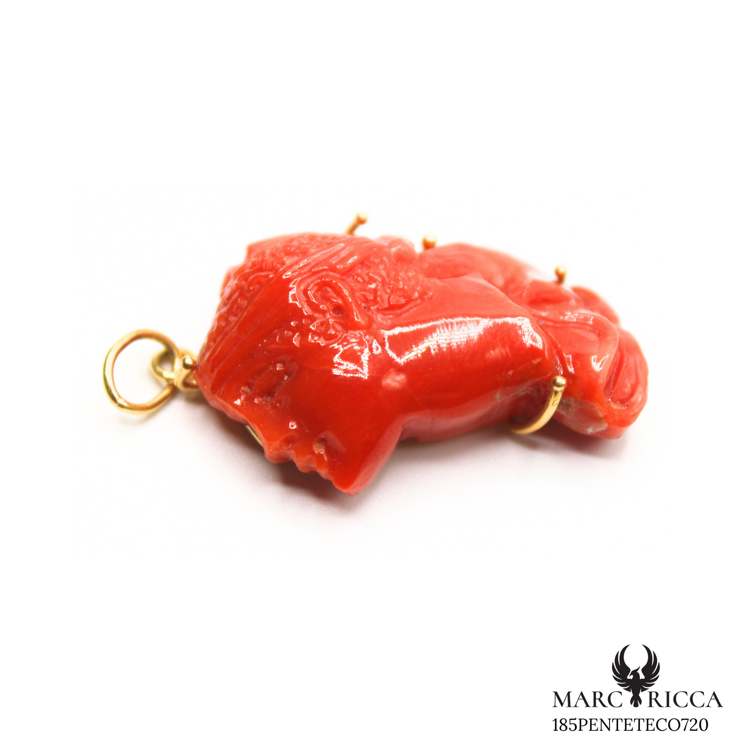 Pendentif Or Corail Tête de Maure Griffé Pièce Unique