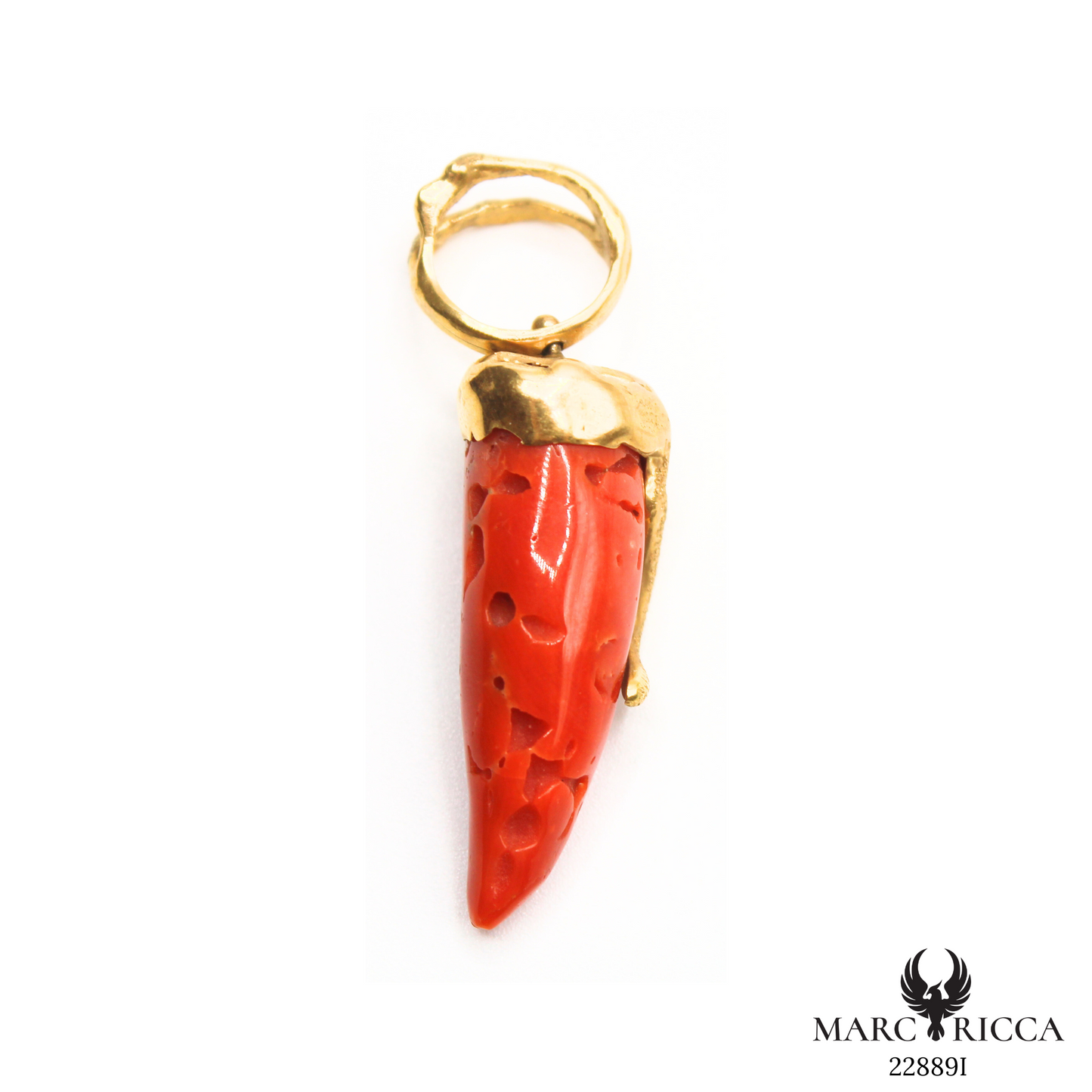 Pendentif Or Corail Corne Pièce Unique