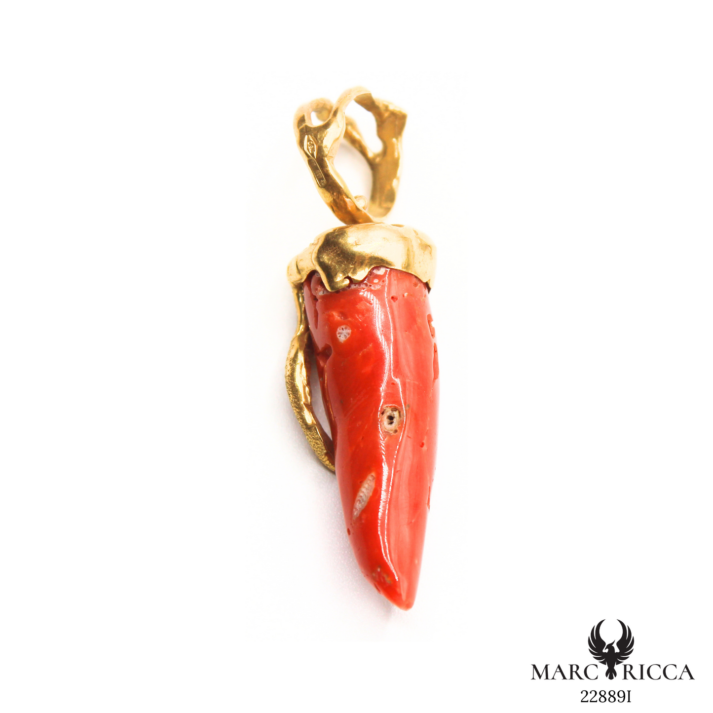 Pendentif Or Corail Corne Pièce Unique