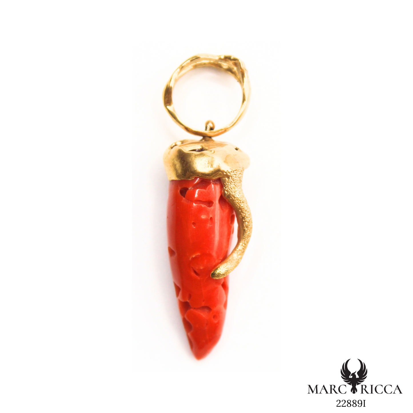 Pendentif Or Corail Corne Pièce Unique