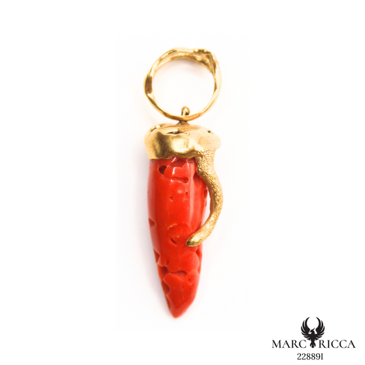 Pendentif Or Corail Corne Pièce Unique