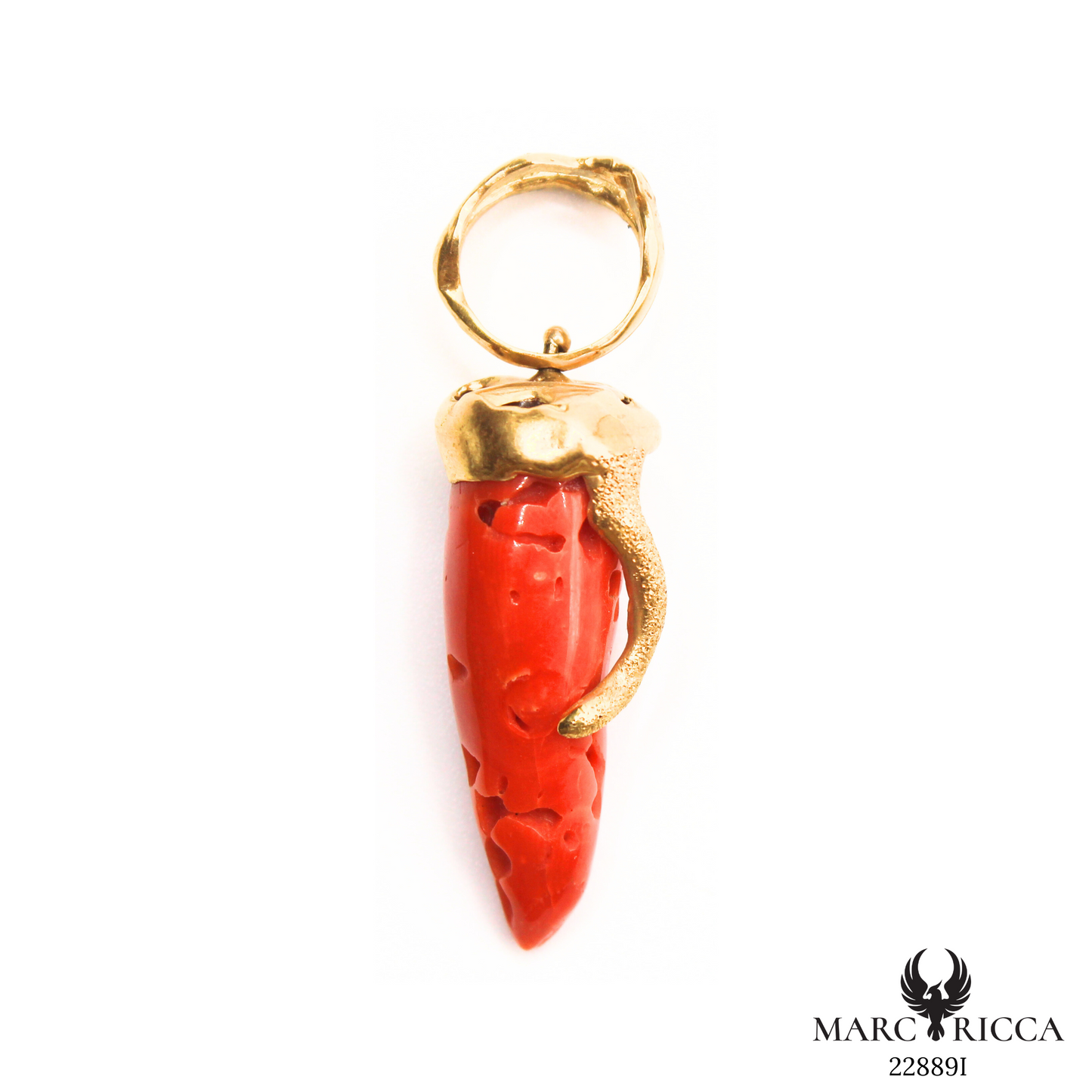 Pendentif Or Corail Corne Pièce Unique