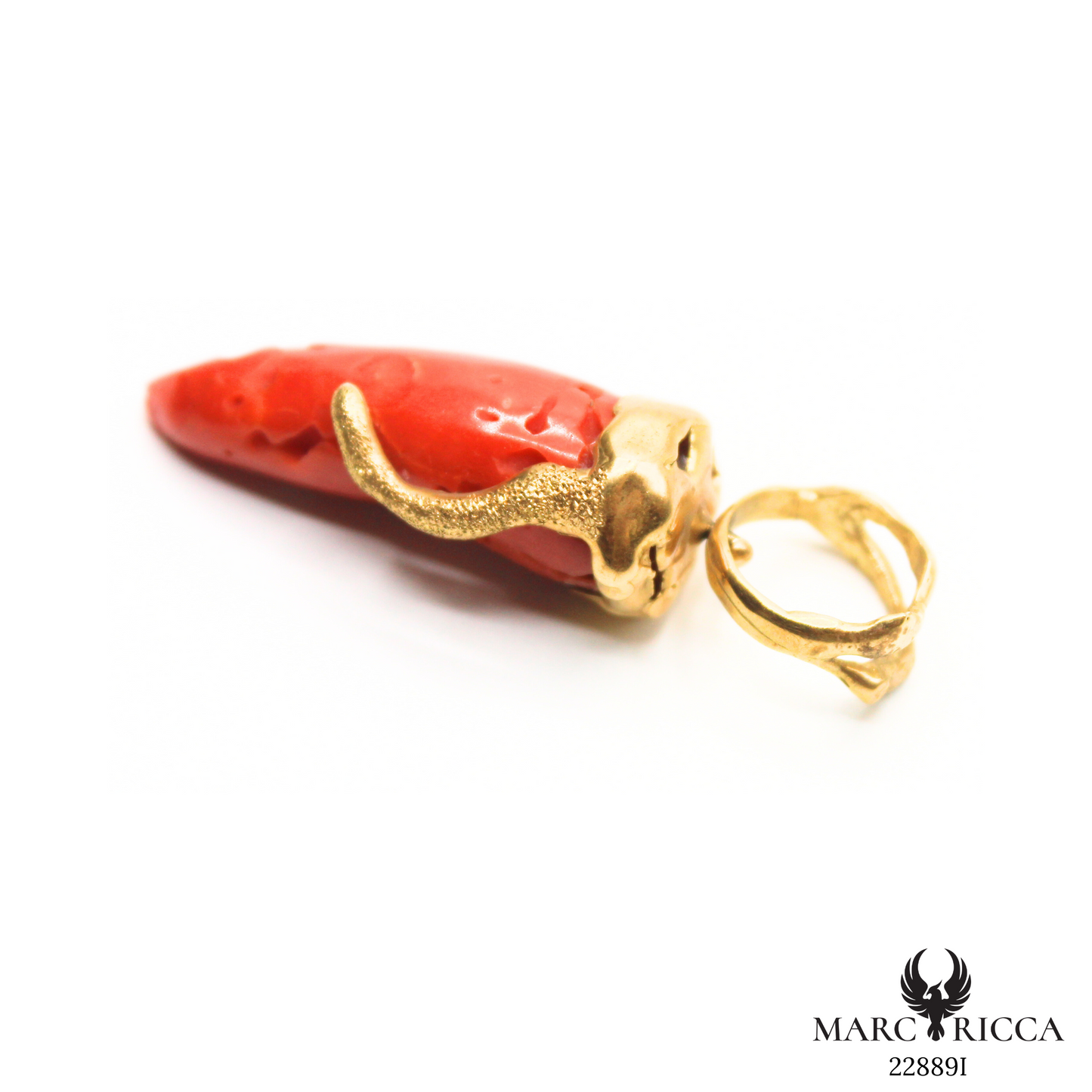 Pendentif Or Corail Corne Pièce Unique