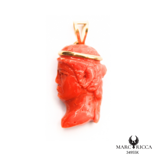 Pendentif Or Corail Tête de Maure Cerclé Pièce Unique