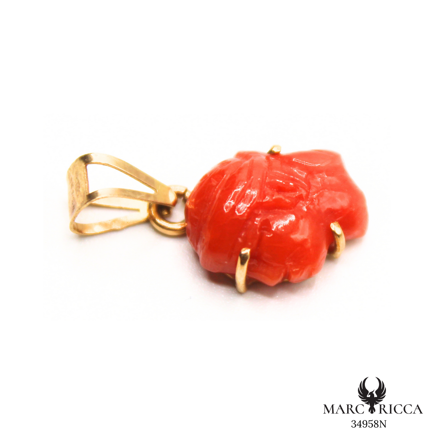Pendentif Or Corail Tête de Maure Griffé Pièce Unique