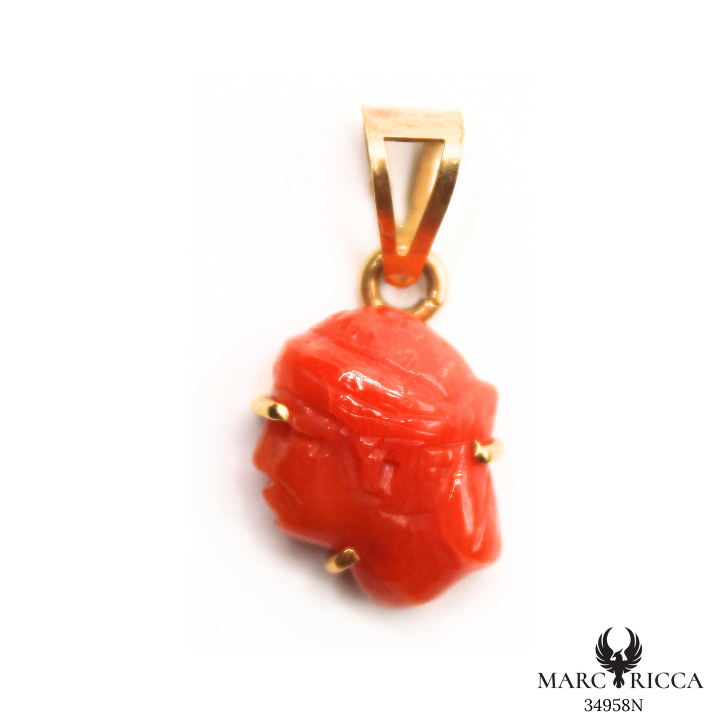 Pendentif Or Corail Tête de Maure Griffé Pièce Unique